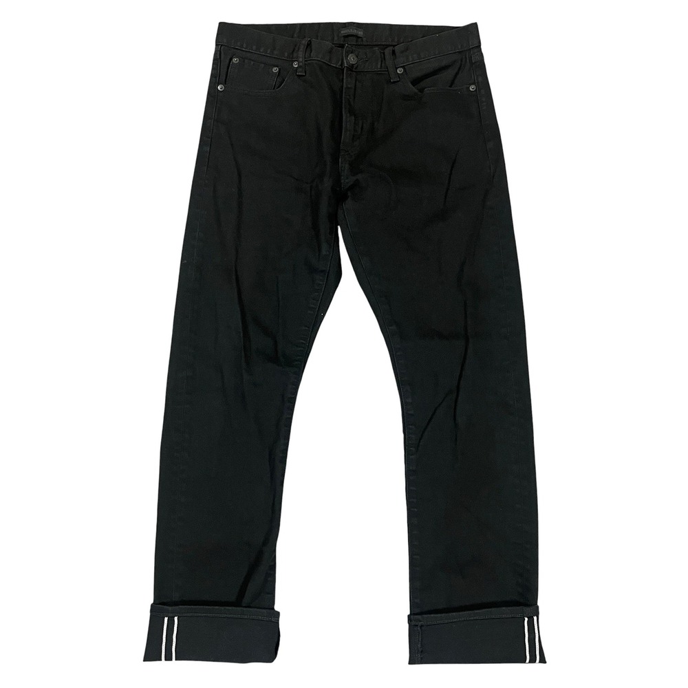 Uniqlo Selvedge Jeans Slim Straight Mens 33x32 (Fits 33x31) Black Denim Grunge
